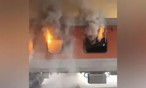 Fire breaks out in empty coach at Guwahati Railway Station (ANI)