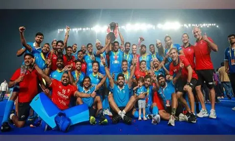Indian team posing with the Asian Champions Trophy. (Photo- HI Media)