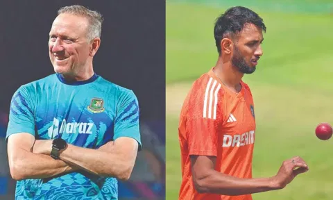 Allan Donald; Prasidh Krishna during a practice session