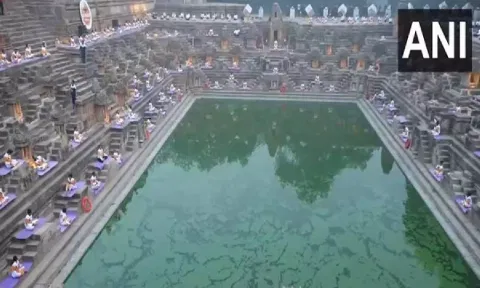 People performing Surya Namaskar at Modhera Temple (ANI)
