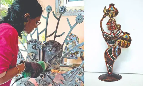During the process of making the art; Copper metal relief art work