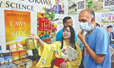 The Japanese stall that sells self-help books written by Ryuho Okawa