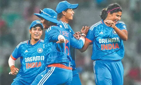 Titas Sadhu celebrates the wicket of Ashleigh Gardner