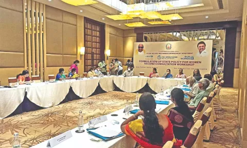 Social Welfare and Women Empowerment Minister Geetha Jeevan at a consultation workshop in 2021