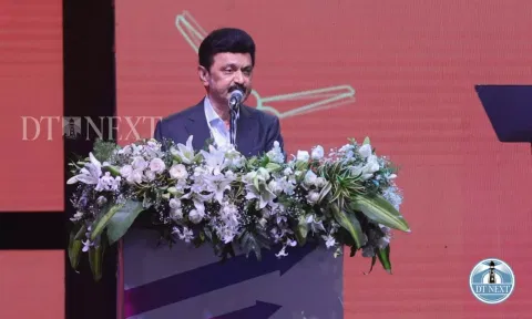 Tamil Nadu Chief Minister M K Stalin at the Tamil Nadu Global Investors Meet 2024. (Photo credit: Justin George)