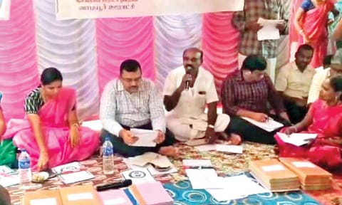 Tenkasi collector and Vadiyur Panchayat members at a Grama Sabha meeting (file photo)&nbsp;