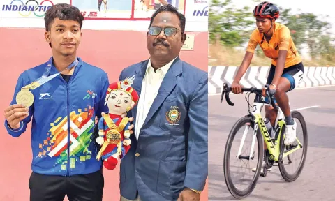 L Dhanush with his coach Chandrasekaran; Srimathi