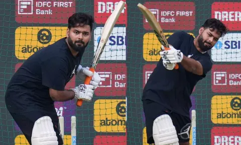 Rishabh Pant bats at the net practice as part of his rehabilitation programme, before team India's practice session for the third T20 cricket match between India and Afghanistan. (PTI)
