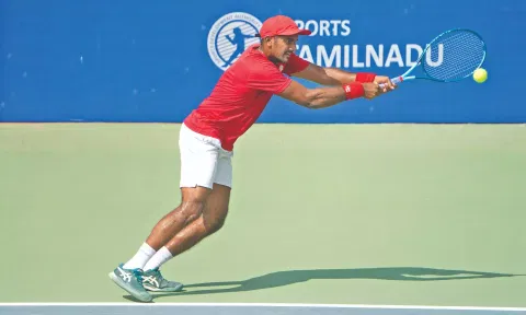Prajwal Dev in action at the Chennai Open earlier this week