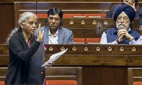Union FM Nirmala Sitharaman speaks in the Rajya Sabha during the Budget session of Parliament in New Delhi on Saturday. (PTI).&nbsp;
