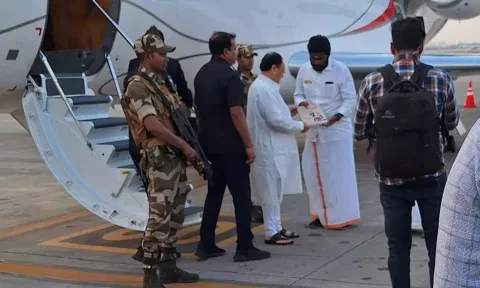 BJP national president J P Nadda arrives in Chennai.&nbsp;