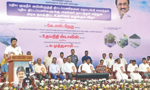 Minister Udhayanidhi Stalin addressing the gathering in Coimbatore on Sunday