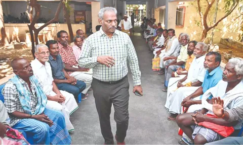 Grievance day petitioners sitting on new chairs procured by Tiruvannamalai district administration