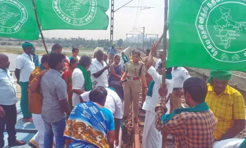 Farmers stage rail roko to register support to the protesting farmers in Delhi borders