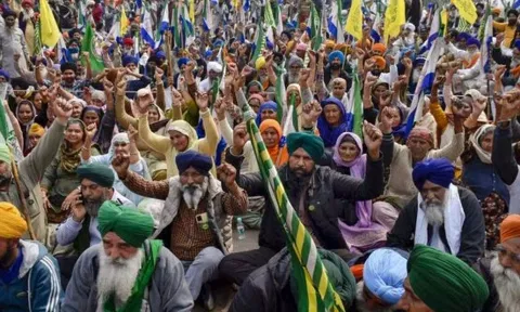 Farmers during their 'Delhi Chalo' protest, near Patiala district, on Sunday (Photo: PTI)