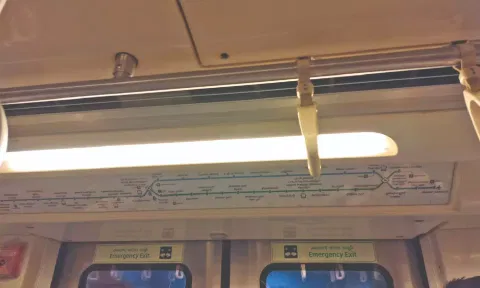 Dysfunctional LED route map on Chennai Metro train
