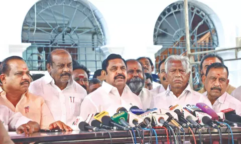 Leader of opposition EPS meeting the media