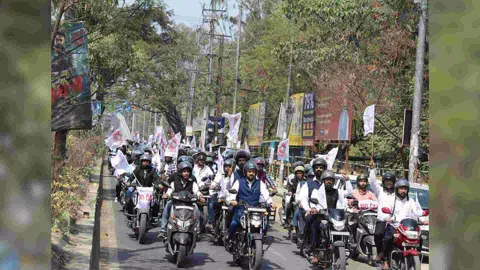 A bike rally by members of All Assam Students' Union part of anti-CAA protests in Assam's Guwahati. (Photo/ANI)
