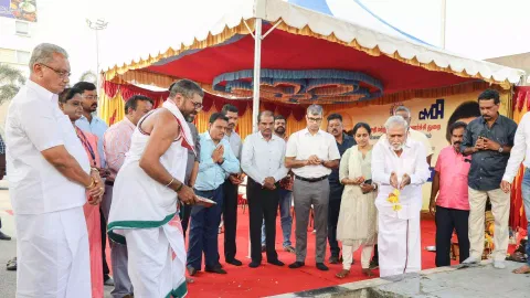 HR&amp;CE Minister Sekarbabu launches Kilambakkam skywalk works (X: @PKSekarbabu)