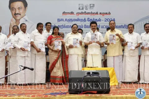 The DMK has released their candidate list and party manifesto for the upcoming Lok Sabha polls 2024. (Justin George)