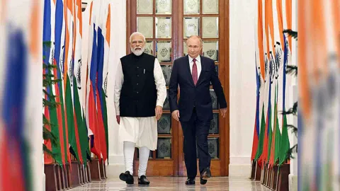 PM Modi with Russian President Vladimir Putin (Photo/ANI)