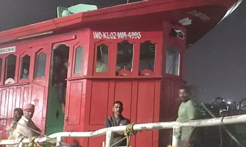 Fishermen seen aboard a Kerala trawler after being impounded on Wednesday