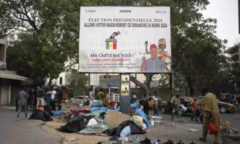 A banner encouraging people to vote in the upcoming presidential elections (AP)&nbsp;