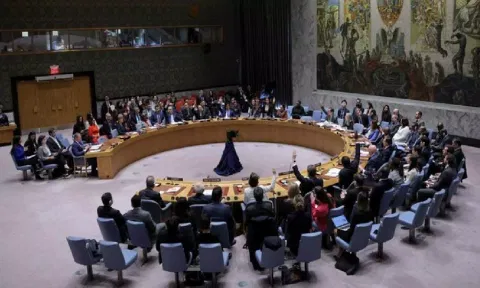 Members of the United Nations Security Council vote on a Gaza resolution that demands an immediate ceasefire, in New York (ANI)