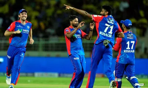 DC bowlers celebrates after a wicket (PTI)
