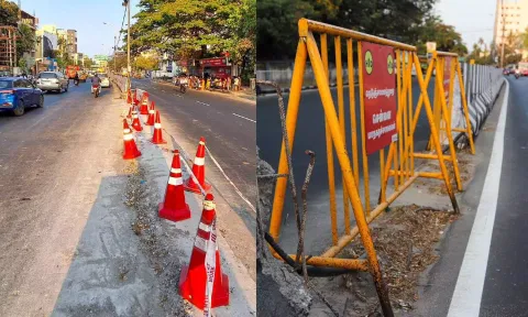 Median demolished for traffic diversion on Poonamallee High Road (Photo: Hemanathan M)