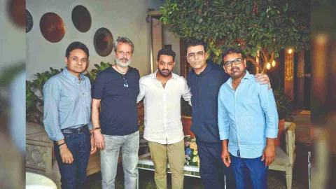 Karan Johar with the team of Jr Ntr’s Devara