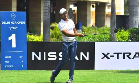 Gurugram-based Manu Gandas in action during Round 3 of Delhi-NCR Open 2024