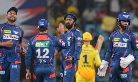 Lucknow Super Giants players celebrates after a wicket (PTI)