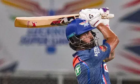 KL Rahul plays a shot during the match (PTI)