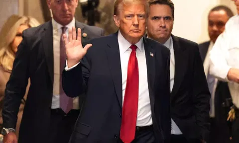Former U.S. President Donald Trump leaves Manhattan Supreme Court on the 6th day of the hush money trial against him on April 23 2024.(Reuters)