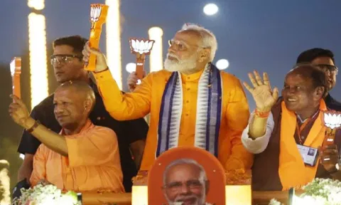 Prime Minister Modi and UP Chief Minister Yogi participate in a roadshow in Bareilly (ANI)
