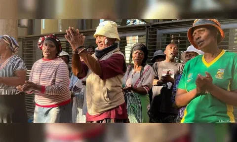 Protesters demanding justice and reparations for abuses suffered under apartheid.