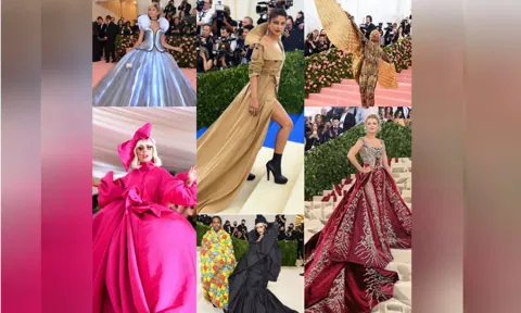Zendaya, Priyanka Chopra, Lady Gaga, Rihanna, A$AP Rocky, Blake Lively, Billy Porter in a still from Met Gala