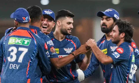 Lucknow Super Giants players celebrates after a wicket (PTI)