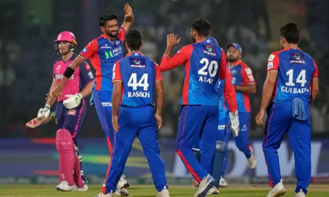 Khaleel Ahmed celebrates after a wicket (PTI)