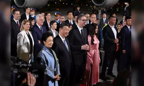 &nbsp;Chinese President Xi Jinping arrives in Serbia (Reuters)