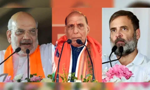 Union Home Minister Amit Shah, Defence Minister Rajnath Singh, and Congress leader Rahul Gandhi(Image: IANS)&nbsp;
