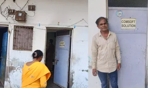 The 'stock trading firm' functioning from a room in Anand district, Gujarat; accused Premaram who was arrested (right)&nbsp;