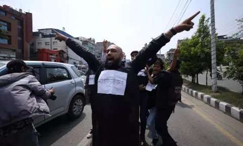 Students protesting (Photo/ANI)