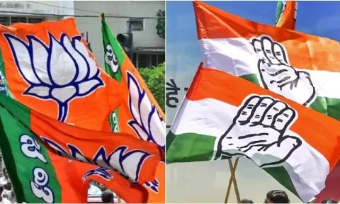 Flags of BJP and Congress (PTI)