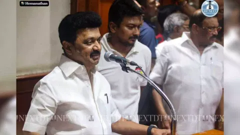 MK Stalin addresses the media at the DMK party office after holding a substantial lead in the LokSabha election results (Photo/Hemanathan M)