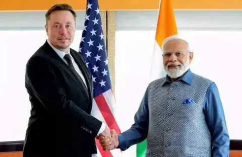 Elon Musk with Narendra Modi&nbsp;
