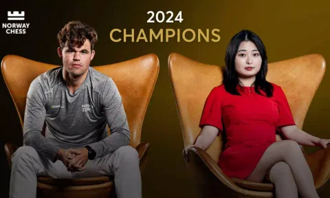 &nbsp;Magnus Carlsen and Ju Wenjun (Photo/Norway Chess)