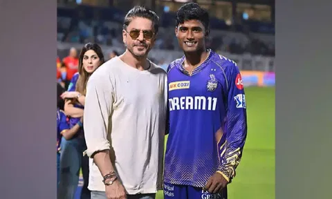 Kolkata Knight Riders player Sakib Hussain with Shah Rukh Khan (Image: KKR Vibe/X)