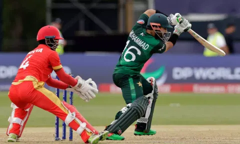 &nbsp;Mohammad Rizwan plays a shot during the match (PTI)